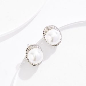 Silver Pearl Button Earrings
