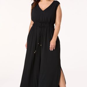 Plus Size Solid Stretch Waist Jumpsuit