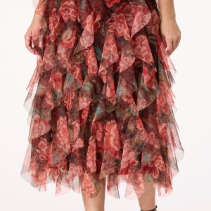 Plus Size Floral Ruffled Mesh Skirt
