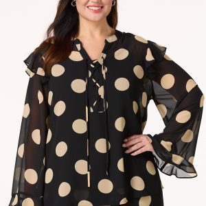 Plus Size Lace Up Polka Dot Top