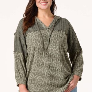 Plus Size Animal Hacci Hooded Top