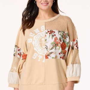 Plus Size Floral Mesh Panel Sweatshirt
