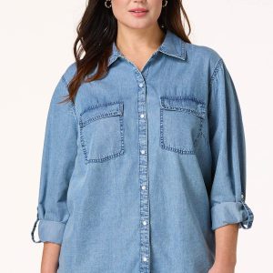 Plus Size Chambray Snap Front Shirt