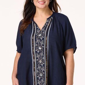 Plus Size Sequin Floral Embroidered Top