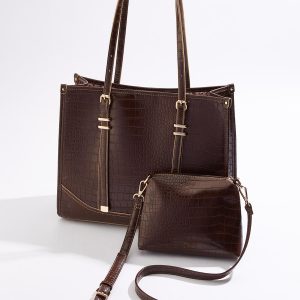 Textured Faux Leather Tote Set