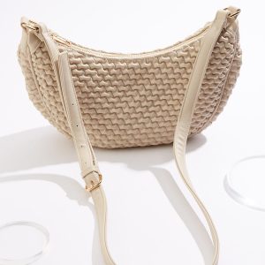 Puckered Faux Leather Crescent Crossbody