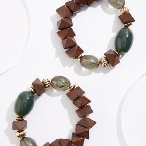 Wood Lucite Stretch Bracelet Set