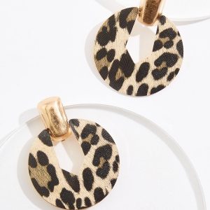 Leopard Circle Gold Post Earrings