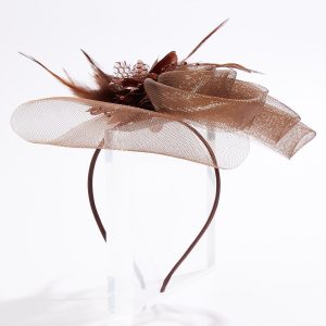 Brown Flower Feather Bow Fascinator