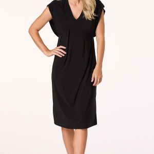 Solid V- Neck Midi Dress