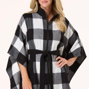 Buffalo Check Zip Tie Poncho