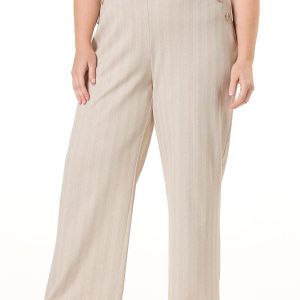 Plus Size Beige Herringbone Wide Leg Pants