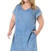 Plus Size Pearl Trim Denim Shift Dress