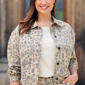 Plus Size Leopard Denim Jacket