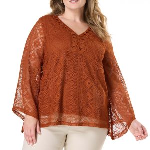 Plus Size Ginger Lace Flutter Sleeve Top