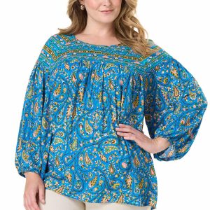 Plus Size Floral Balloon Sleeve Top