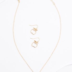 Dainty Apple Pendant Necklace Set