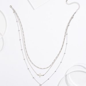 Rhinestone Cross Delicate Layered Necklace