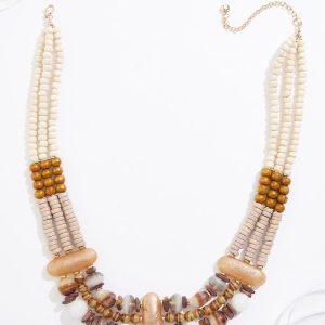 Wood Lucite Beaded Statement Necklace