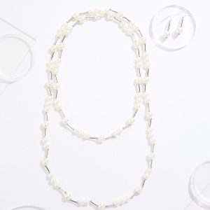 Pearl Bar Long Opera Necklace Set