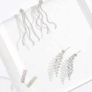 Linear Rhinestone Earring Set