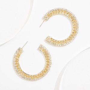 Rhinestone Gold Chain Hoop Earrings