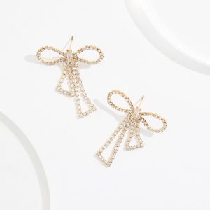 Rhinestone Gold Bow Earrings