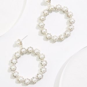Pearl Rhinestone Ring Statement Earrings