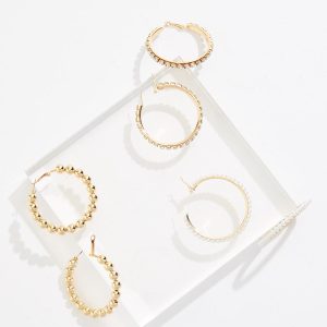 Gold Pearl Rhinestone Hoop Earring Set