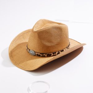 Leopard Fur Band Straw Hat
