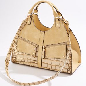 Metallic Croc Zip Pocket Satchel