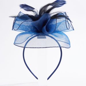 Navy Mesh Black Feather Fascinator
