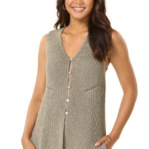 Button Front Tunic Sweater Vest