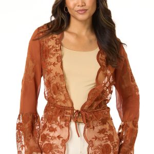 Scalloped Lace Trim Kimono