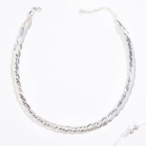 Silver Braided Chain Necklace Set
