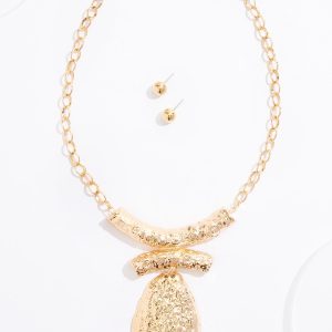Statement Hammered Pendant Necklace Set