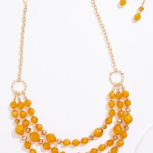Orange Bead Gold Layered Necklace Set