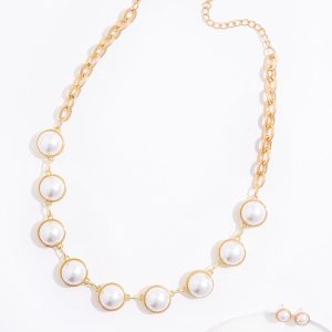 Pearl Oval Gold Chain Necklace Set
