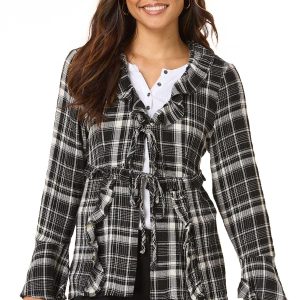 Plaid Ruffle Tie Front Topper