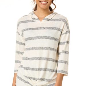 Striped Twist Hem Hooded Top