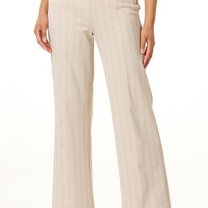 Beige Herringbone Wide Leg Pants