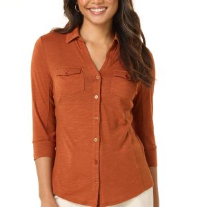 Button Front Rib Inset Shirt