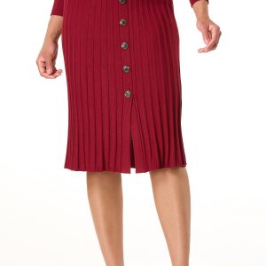 Ribbed Button Front Sweater Skirt