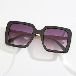 Leopard Trim Square Sunglasses
