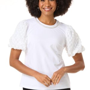 Embellished Textured Sleeve Top