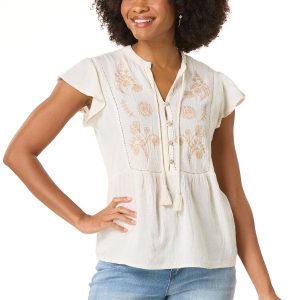 Embroidered Tassel Tie Poet Top