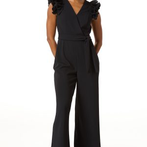 Petite Textured Ruffle Sleeve Jumpsuit