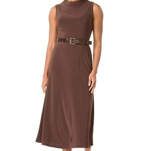 Drop Shoulder Leopard Belt Midi Dress