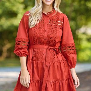Belted Crochet Trim Dress