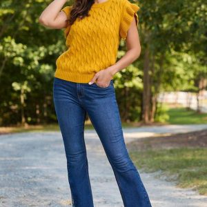 Embroidered Inset Flare Jeans